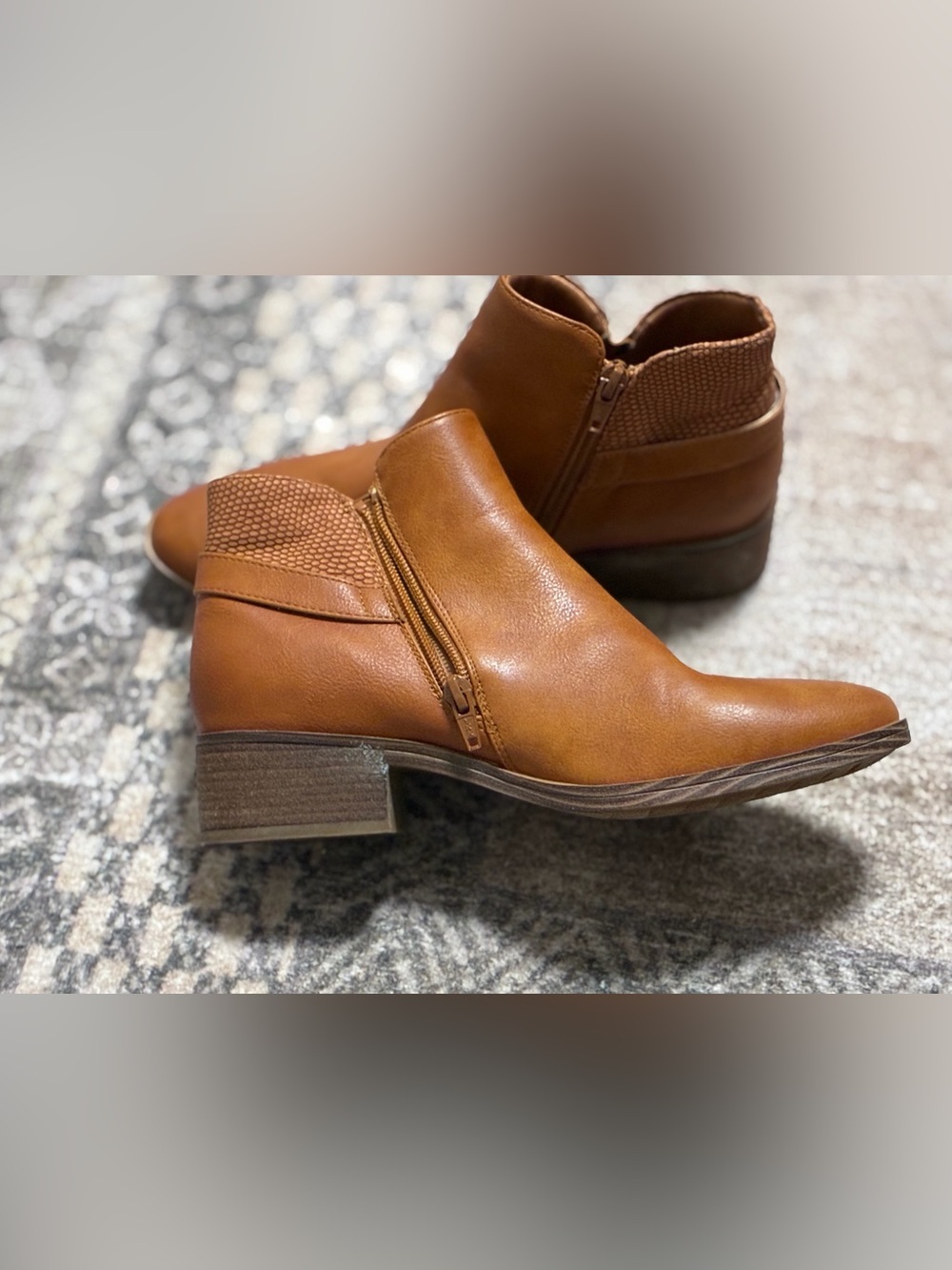 BareTraps Cognac Leather Ankle Booties with Side Zip